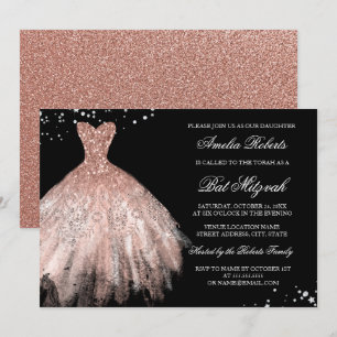 Invitación Vestido de lentejuelas de oro rosa diamante Bat Mi