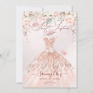 Invitación Vestido de lentejuelas de oro rosa Sweet Sixteen d