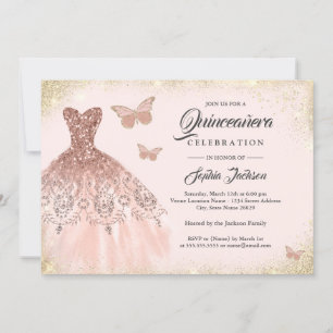 Invitación Vestido de lentejuelas de rosa dorado para Quincea
