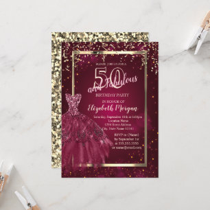 Invitación Vestido de lentejuelas doradas burgundy con brillo