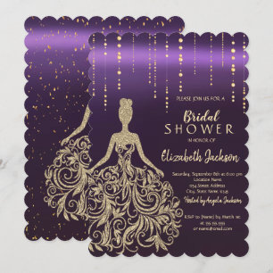 Invitación Vestido de lentejuelas doradas chic violeta para d