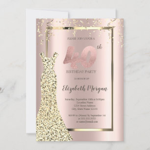 Invitación Vestido de lentejuelas doradas Cumpleaños 40 en ro