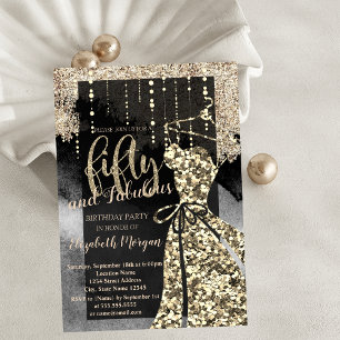 Invitación Vestido de lentejuelas doradas Cumpleaños 50