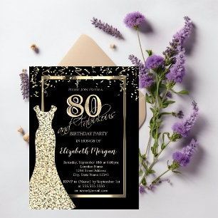 Invitación Vestido de lentejuelas doradas Cumpleaños 80