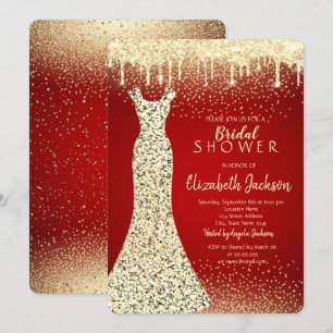 Invitación Vestido de lentejuelas doradas elegante,ducha de n