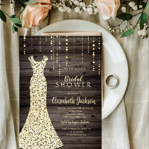 Invitación Vestido de lentejuelas doradas, fiesta de boda de 