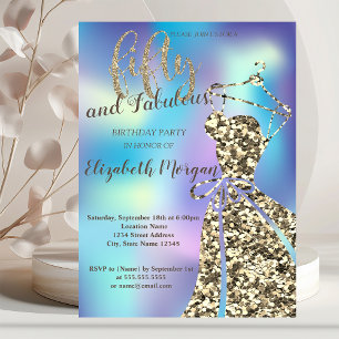 Invitación Vestido de lentejuelas doradas, fiesta de cumpleañ