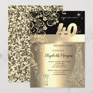 Invitación Vestido de lentejuelas doradas Flores de vidrio Cu