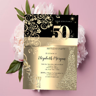 Invitación Vestido de lentejuelas doradas flores de vidrio cu