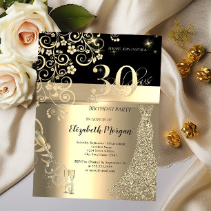 Invitación Vestido de lentejuelas doradas Flores de vidrio Cu