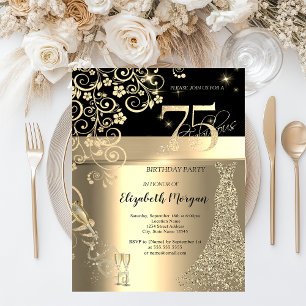 Invitación Vestido de lentejuelas doradas Flores de vidrio Cu
