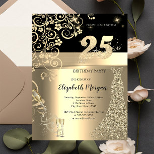Invitación Vestido de lentejuelas doradas Flores de vidrio Cu