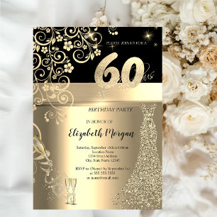Invitación Vestido de lentejuelas doradas Flores de vidrio Cu