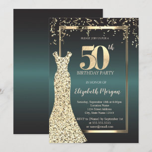 Invitación Vestido de lentejuelas doradas, marco, Cumpleaños 
