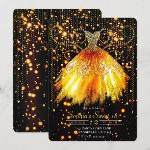 Invitación Vestido de lentejuelas doradas negras de naranja d