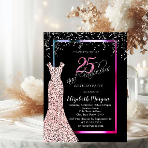 Invitación Vestido de lentejuelas doradas rosa Cumpleaños 25