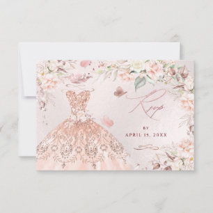 Invitación Vestido de lentejuelas doradas rosa de PixDezines 