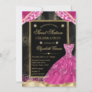 Invitación Vestido de lentejuelas doradas y rosadas Sweet Six