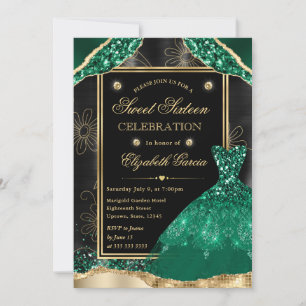 Invitación Vestido de lentejuelas doradas y verdes Dulces Die