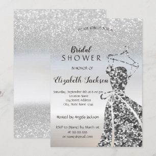 Invitación Vestido de lentejuelas plateadas, brillo plateado 