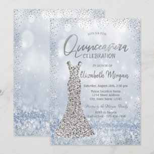 Invitación Vestido de lentejuelas plateadas Confeti Bokeh Qui