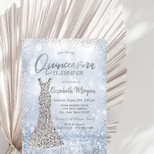 Invitación Vestido de lentejuelas plateadas Confeti Bokeh Qui