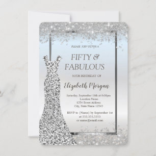 Invitación Vestido de lentejuelas plateadas Cumpleaños 50  