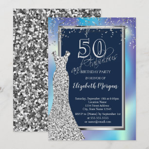 Invitación Vestido de lentejuelas plateadas holográficas Cump