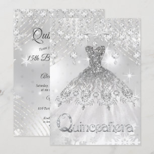 Invitación Vestido de lentejuelas plateadas para quinceañera 