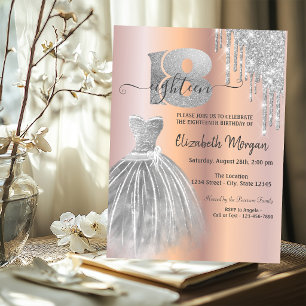 Invitación Vestido de lentejuelas plateadas rosa dorado cumpl