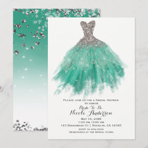 Invitación Vestido de lentejuelas plateadas y turquesas Glam 