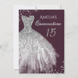 Invitación Vestido de lentejuelas plateado púrpura Quinceañer
