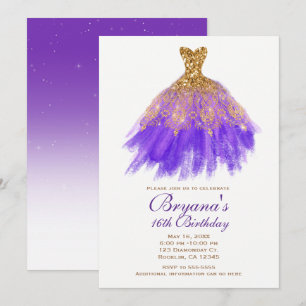 Invitación Vestido de lentejuelas púrpura y dorado Glam para 