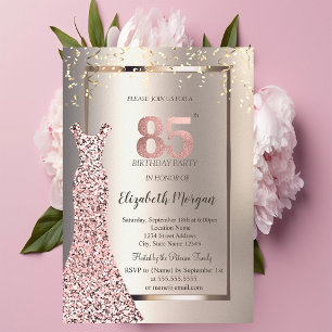 Invitación Vestido de lentejuelas rosa dorado Cumpleaños 85 m