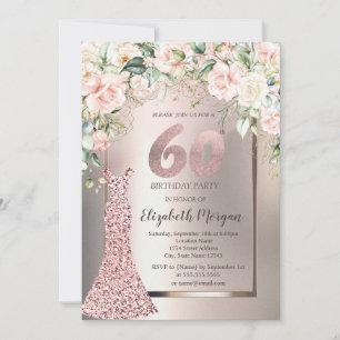 Invitación Vestido de lentejuelas rosa dorado Rosas Cumpleaño