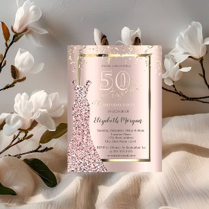 Invitación Vestido de lentejuelas rosa oro Cumpleaños 50