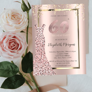 Invitación Vestido de lentejuelas rosa oro Cumpleaños 60