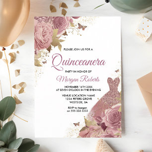 Invitación Vestido de lentejuelas rosa rubor Quinceanera Fies
