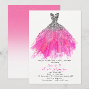 Invitación Vestido de lentejuelas rosa y plateado glam Bridal