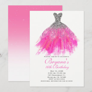 Invitación Vestido de lentejuelas rosadas y plateadas para fi