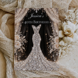 Invitación Vestido de lujo Cumpleaños 40 de mujer
