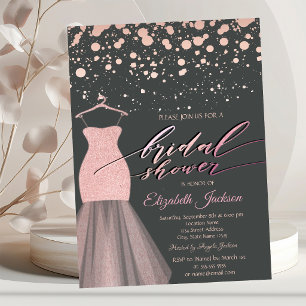 Invitación Vestido de lunares dorados rosa modernos con brill