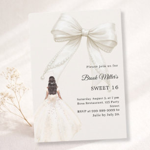 Invitación Vestido de marfil de lazo de lujo crema Dulces 16