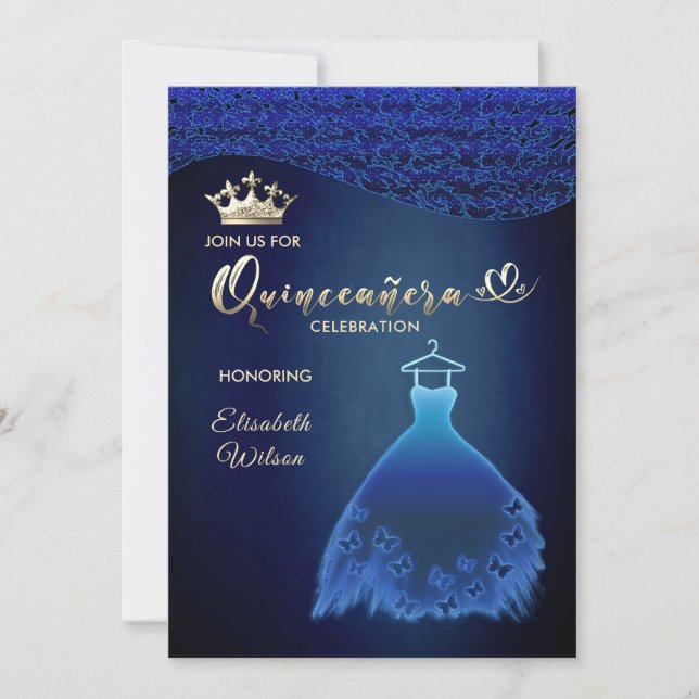 Invitación Vestido de mariposa azul de medianoche damasco tia (Anverso)