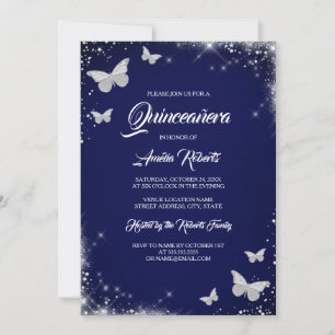 Invitación Vestido de Mariposa de Acuarela Plateada de Marina