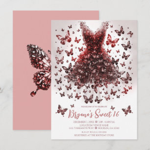 Invitación Vestido de Mariposa de Cristal Rose Gold