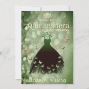 Invitación Vestido de mariposa verde Quinceañera