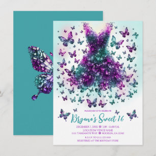 Invitación Vestido de Mariposa Verde Teal Alexandrita Piedra 