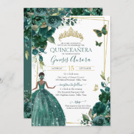 Invitación Vestido de mariposas floridas Quinceañera Emerald 
