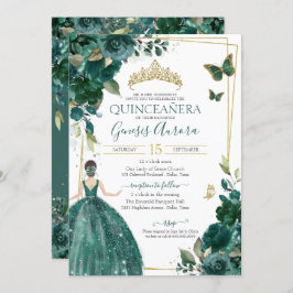 Invitación Vestido de mariposas floridas Quinceañera Emerald 
